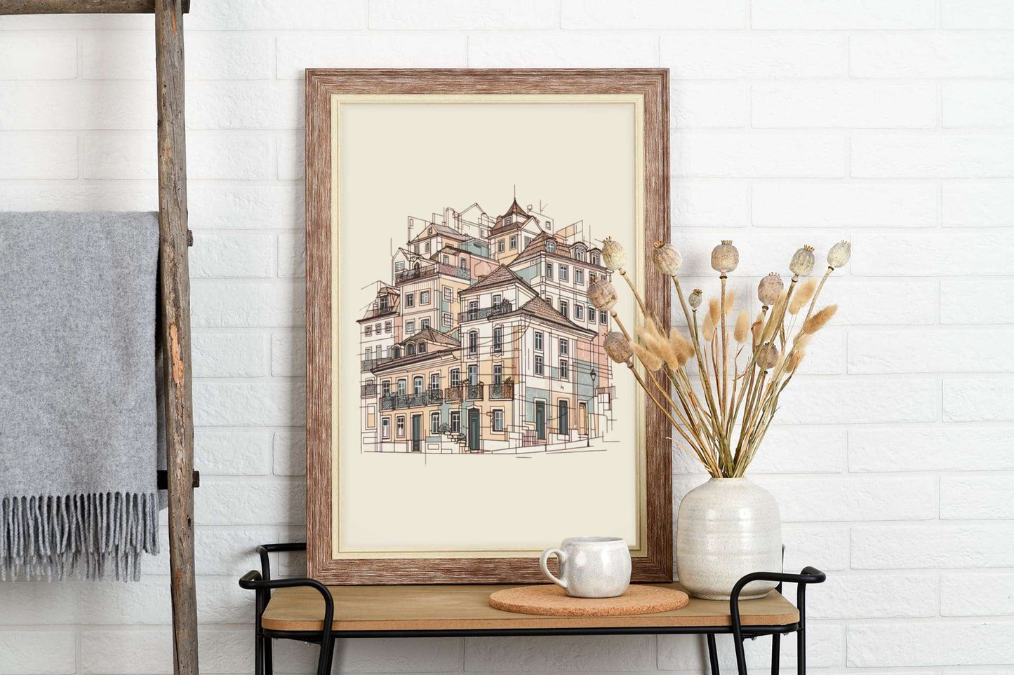 Porto Ribeira Old Houses Print Poster - Atlantic Wave