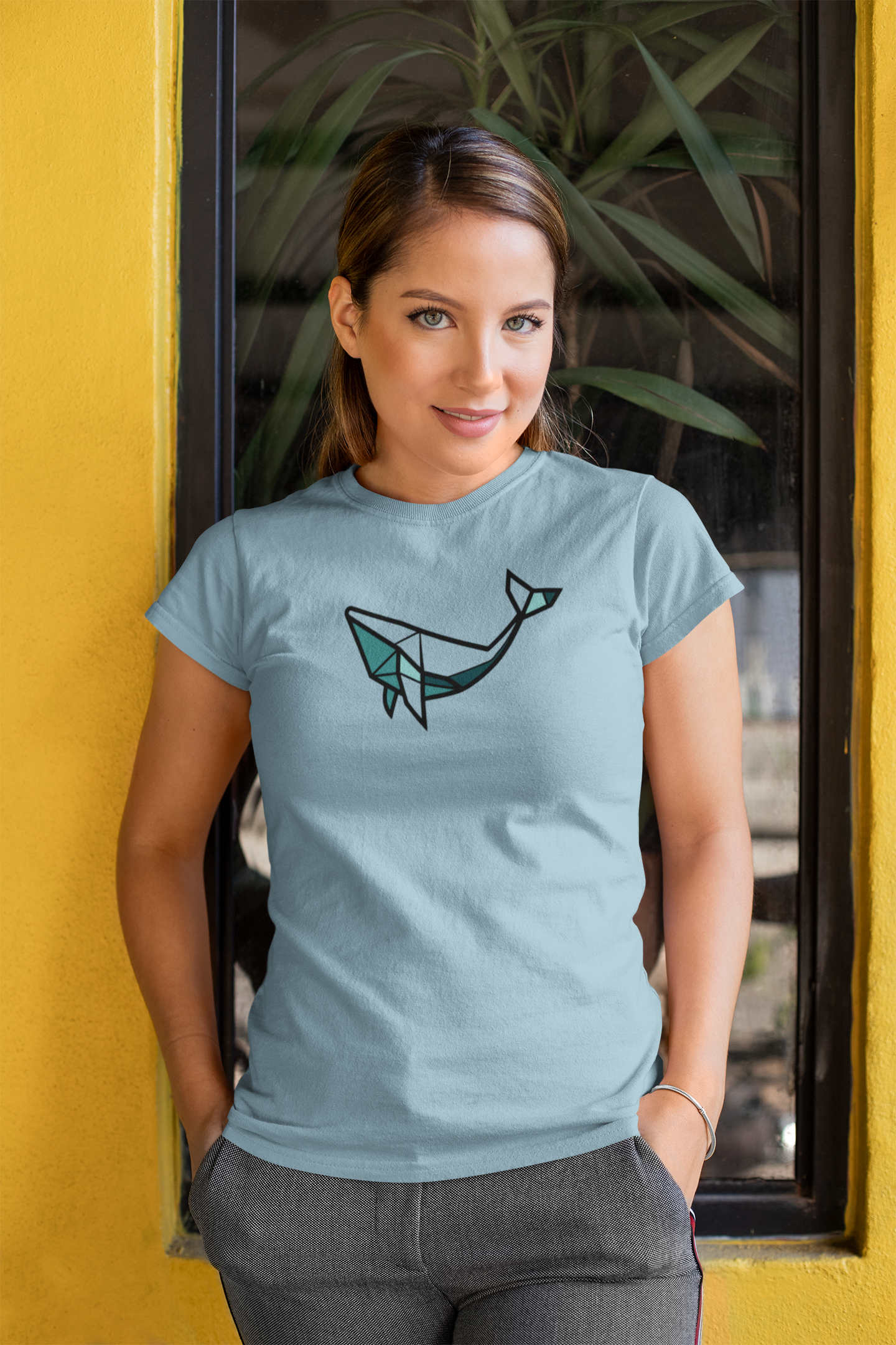 Side view of the Minimal Whale Design Tee, showcasing relaxed fit.