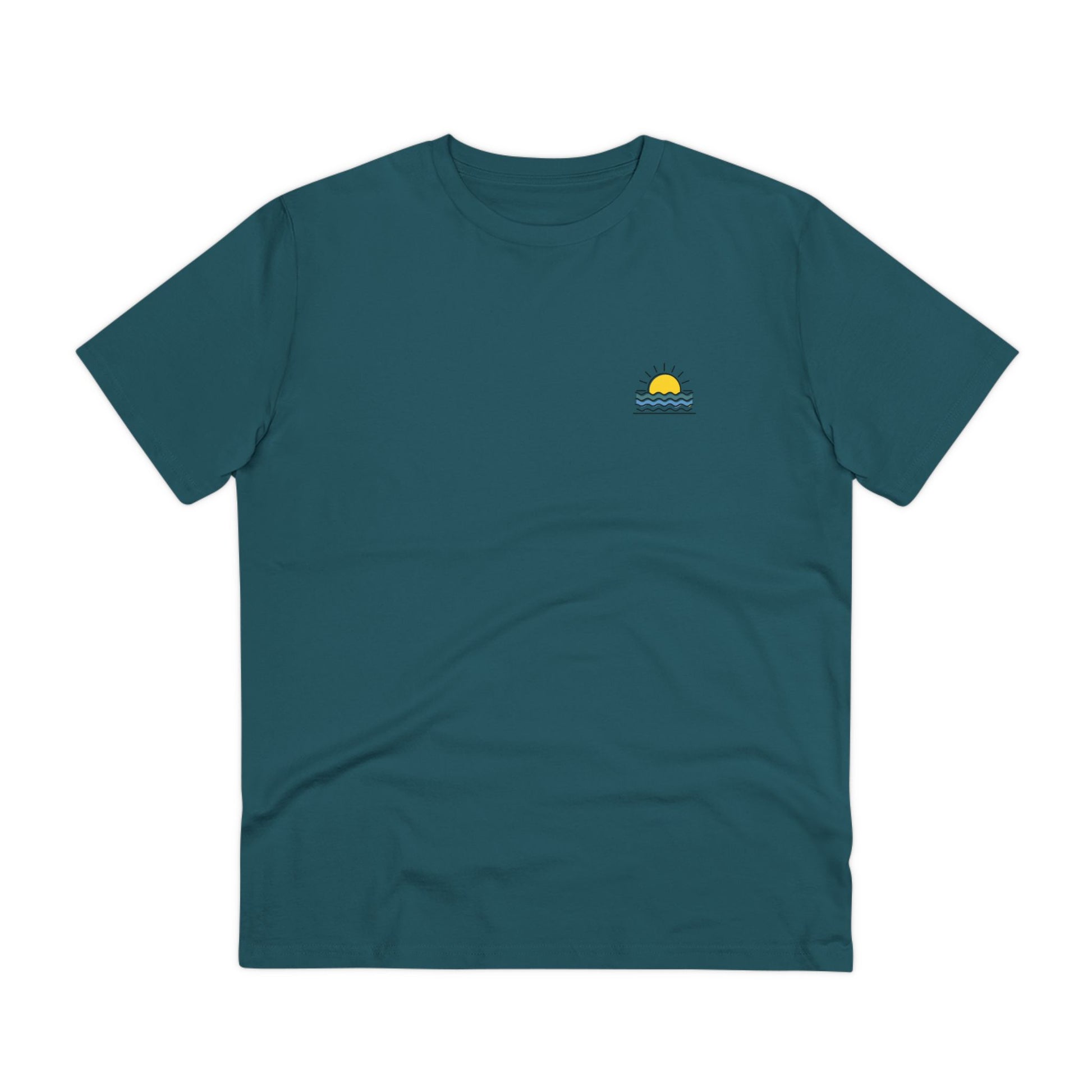 Side view of the Unisex Sunset Over the Atlantic T-Shirt, highlighting its relaxed fit.
