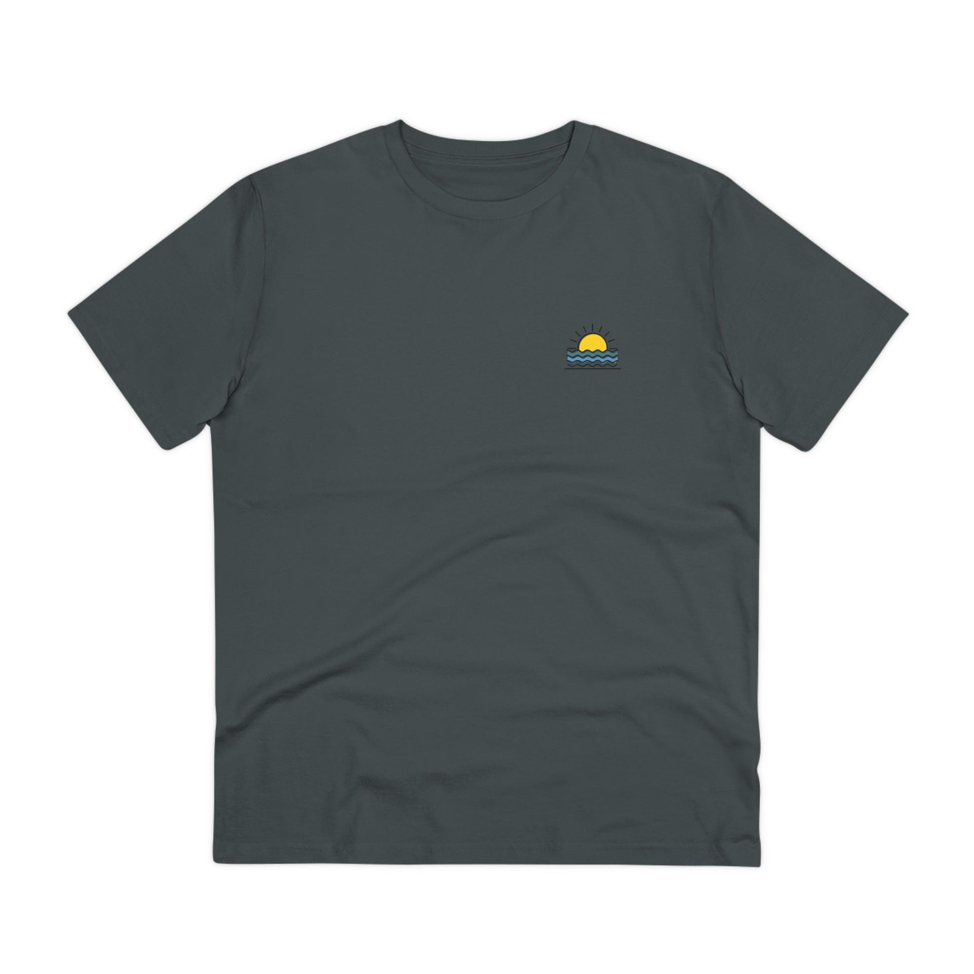 Front view of the Sunset Over the Atlantic T-Shirt, featuring a bold sunset logo.