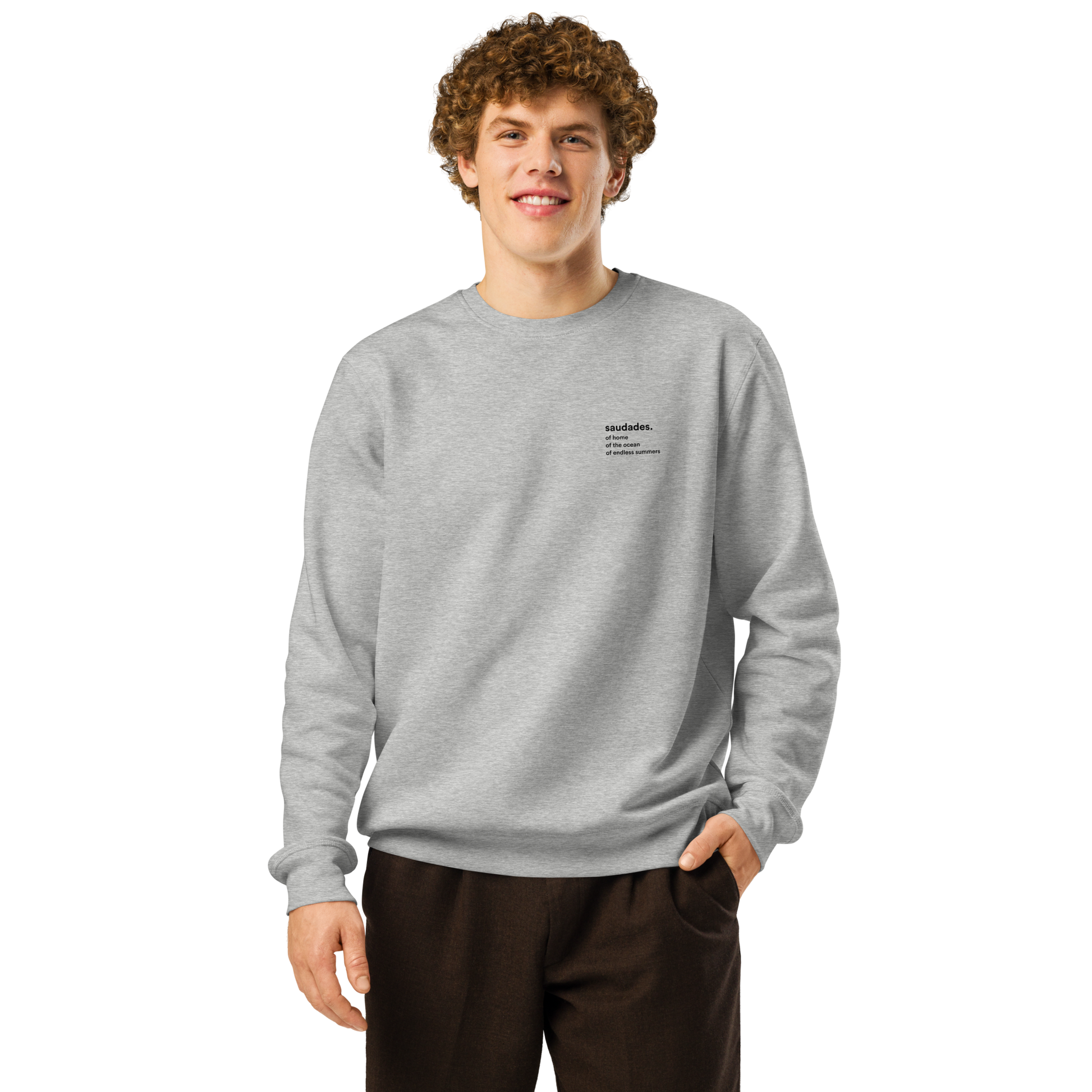 Minimal text print reading saudades of home ocean summers