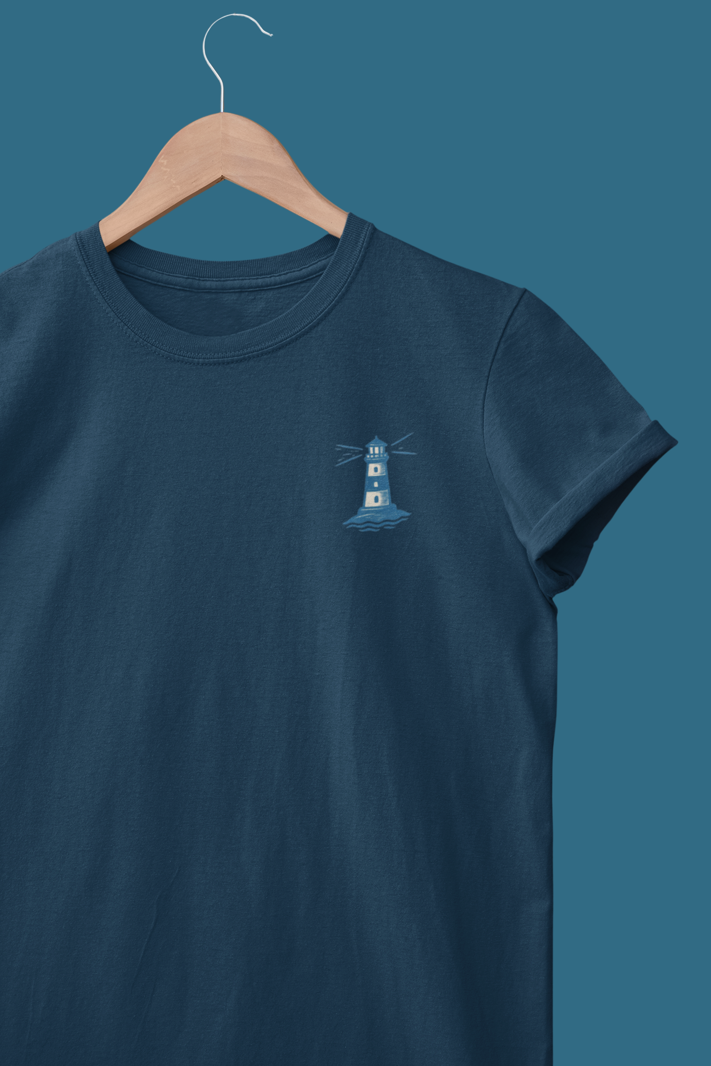 Atlantic Wave shirt with lighthouse logo.