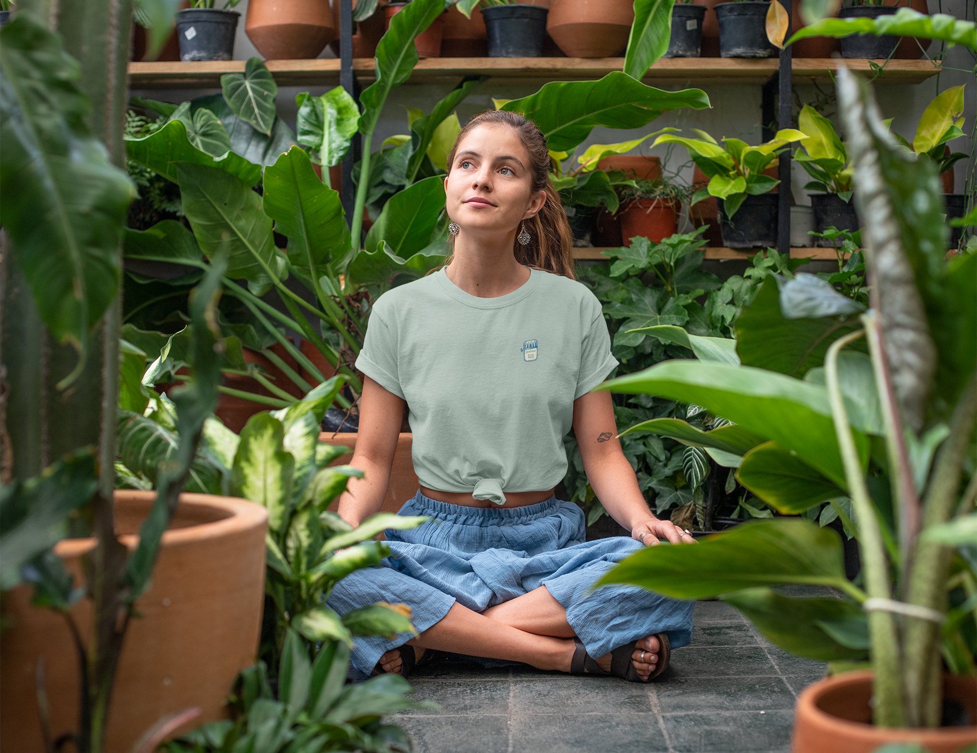 Eco-conscious shirt with subtle canned sardine print.