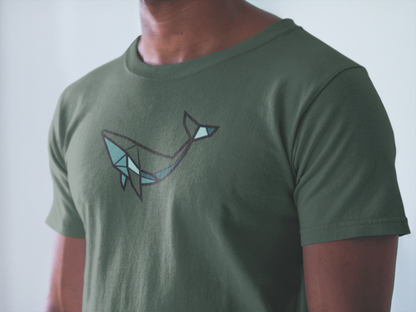 Folded structured whale logo T-shirt, soft and sustainable.