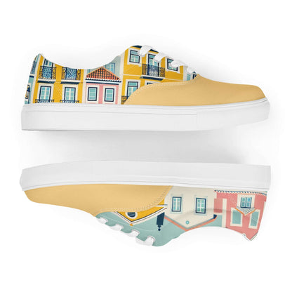 Lisbon's Alfama Sneakers featuring a vibrant yellow pattern inspired by Lisbon's historic district. Stylish unisex sneakers with a durable sole.