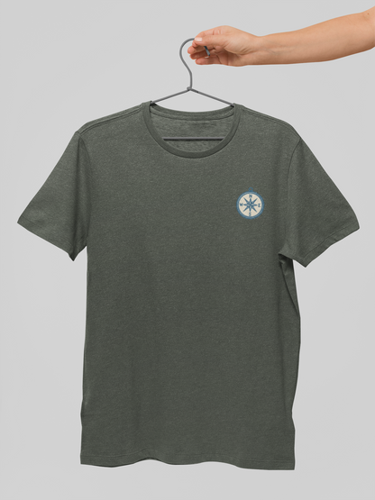 Minimal compass shirt for travel and adventure style.