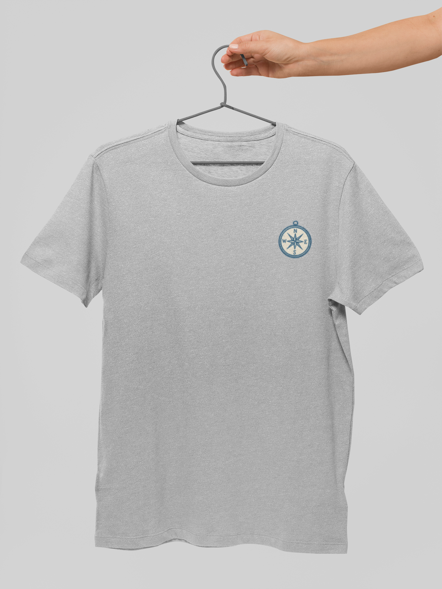 Eco-conscious shirt with subtle compass print.