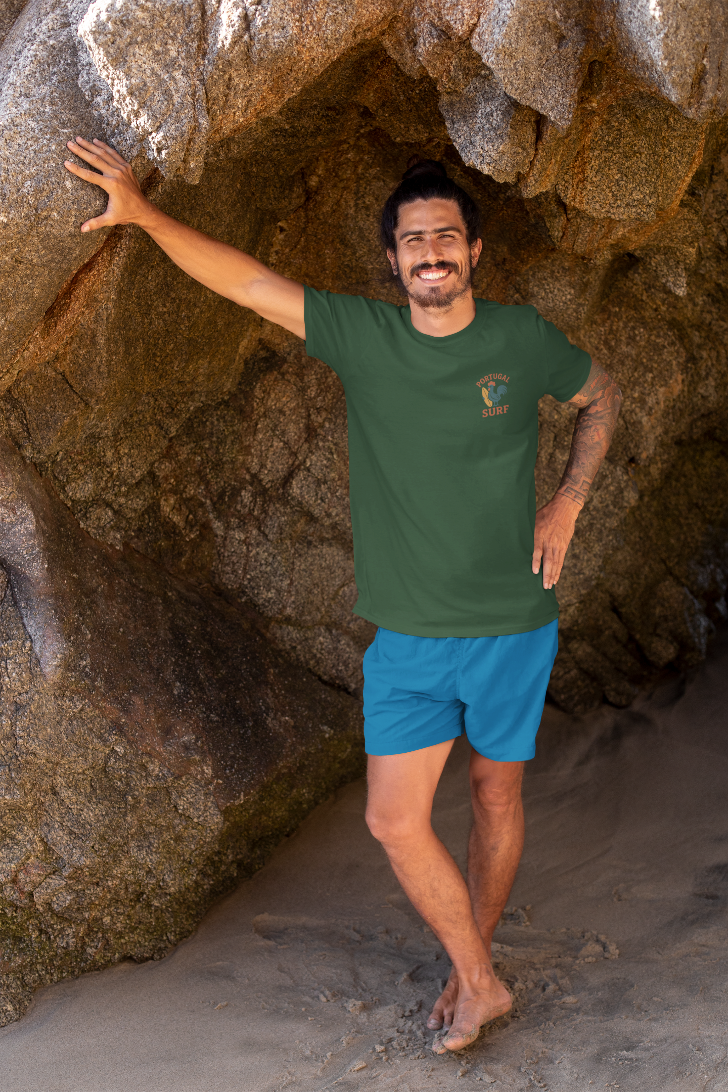 Folded version of the Surf Rooster Shirt, showing logo and texture.