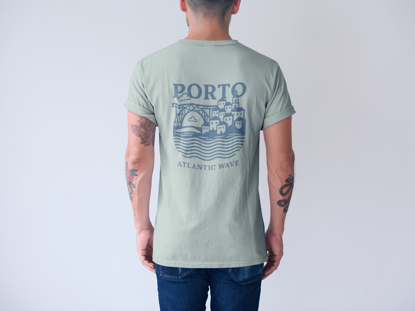 Folded Porto city shirt with sustainable materials.