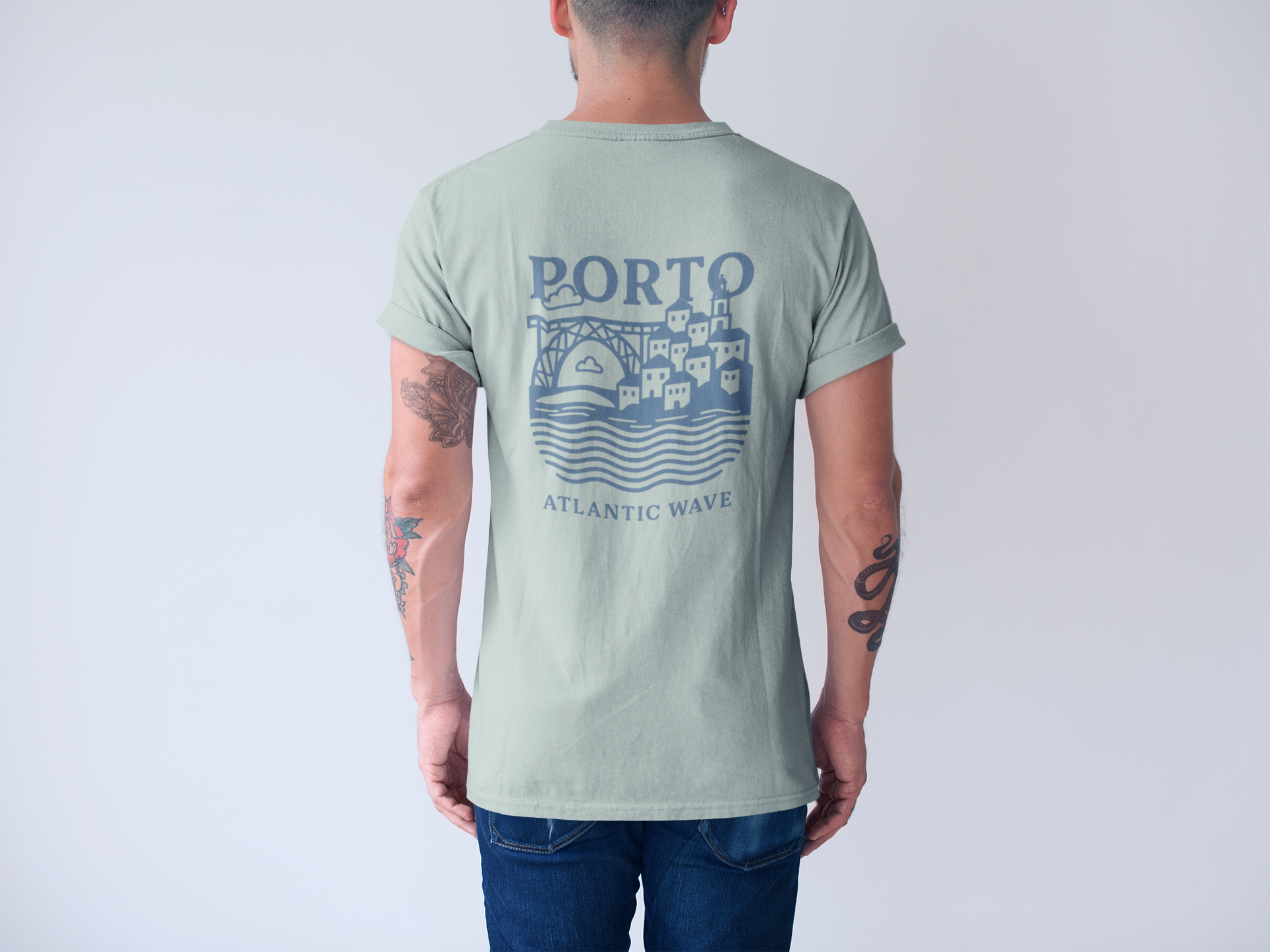 Folded Porto city shirt with sustainable materials.