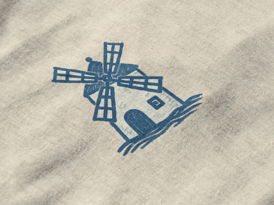 Relaxed fit unisex t-shirt with modern windmill graphic.