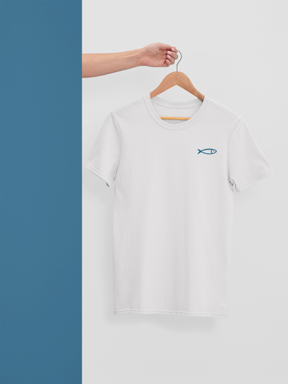 Unisex organic cotton t-shirt with a minimal sardine logo.
