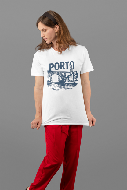 Front view of the Porto T-Shirt with large blue “PORTO” letters.