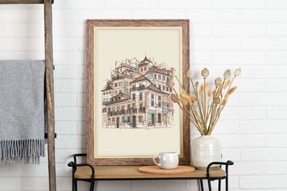 Porto Ribeira Old Houses Print Poster - Atlantic Wave