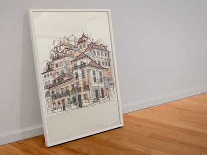 Porto Ribeira Old Houses Print Poster - Atlantic Wave