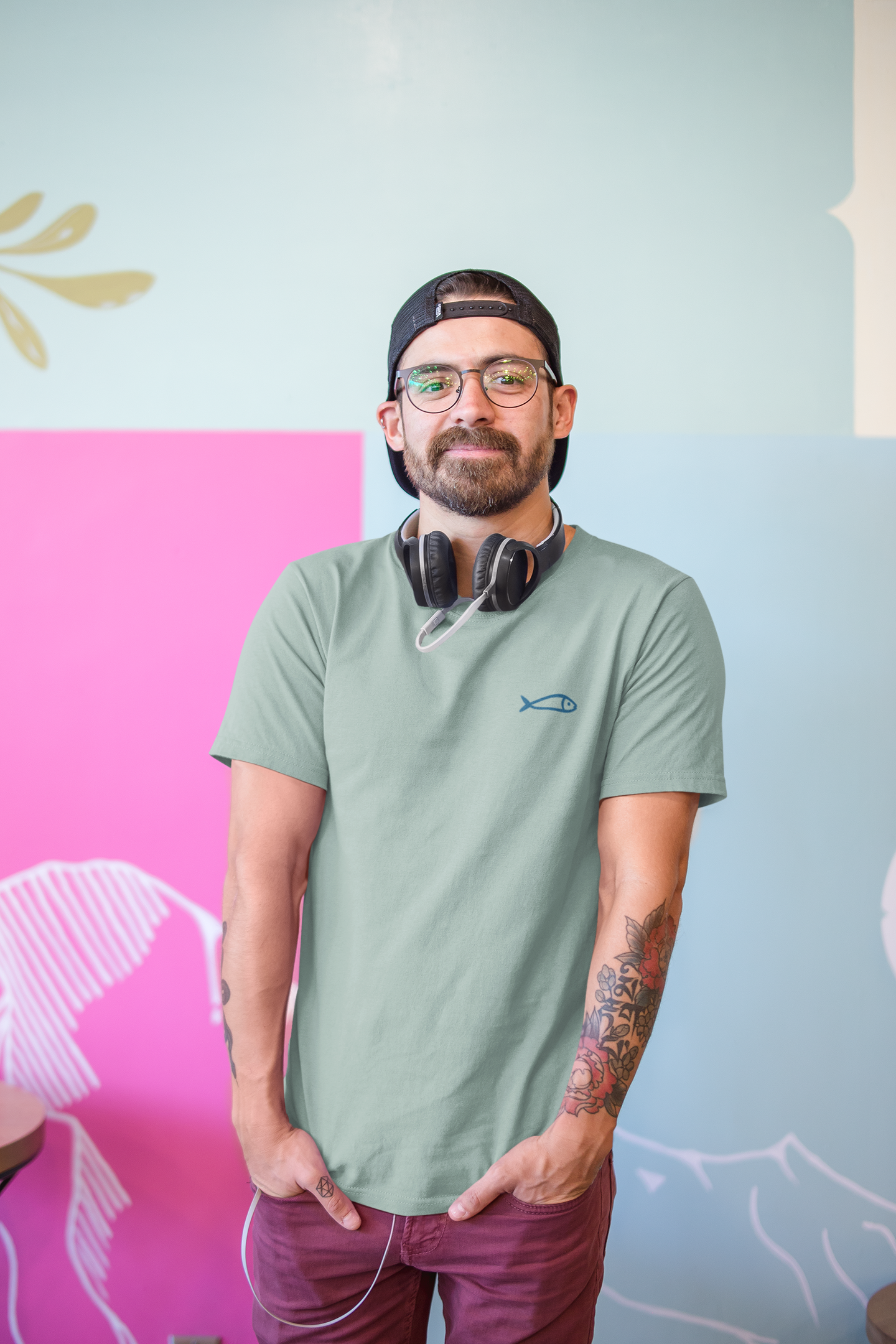 Sustainable organic shirt with Portugal-inspired sardine design.