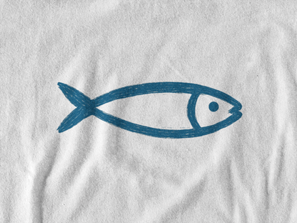 Relaxed fit unisex t-shirt with modern sardine illustration.