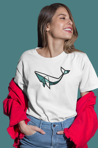 Front view of the Azores Whale T-Shirt with large, orthogonal whale logo.