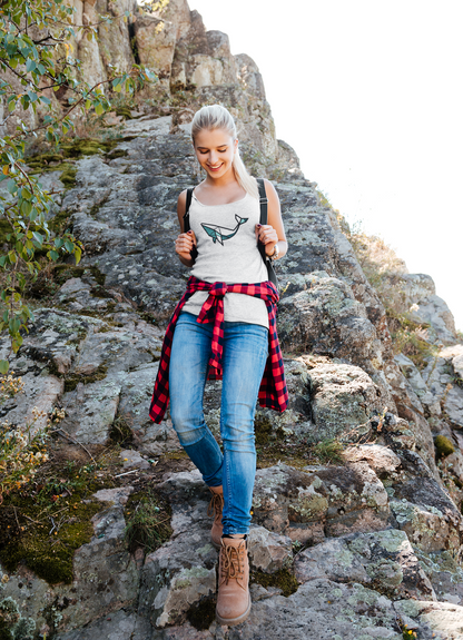 Folded Azores Whale Tank Top, soft fabric and bold design.