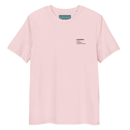 Neutral-toned t-shirt with minimal saudades design