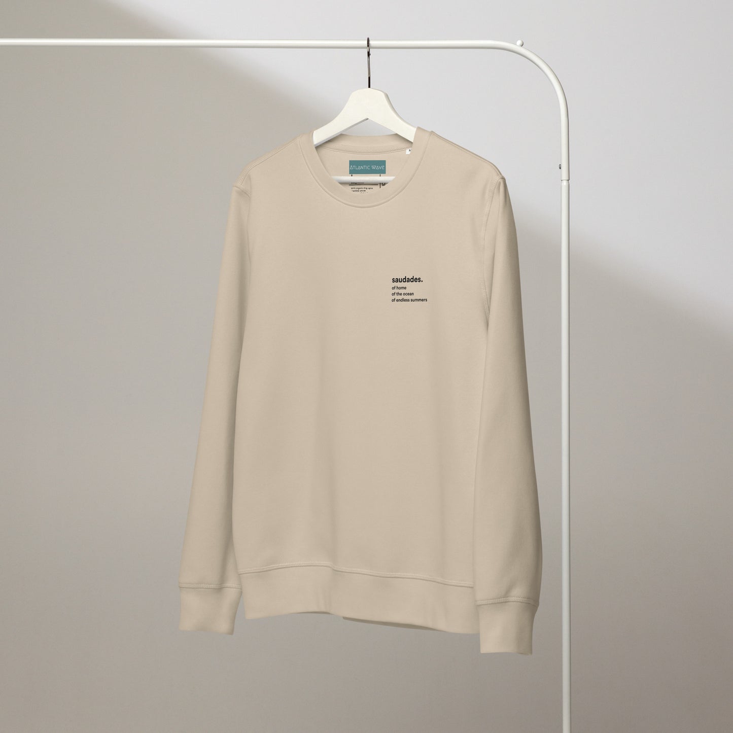 Front view of saudades organic cotton sweater