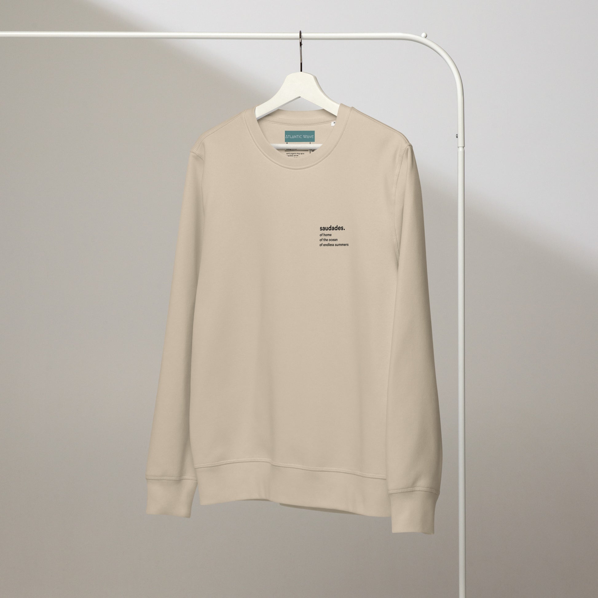 Front view of saudades organic cotton sweater